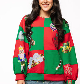 Queen of Sparkles Green & Red Checkered Christmas Icons Sweatshirt
