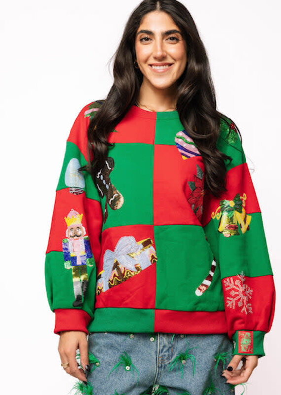 Queen of Sparkles Green & Red Checkered Christmas Icons Sweatshirt