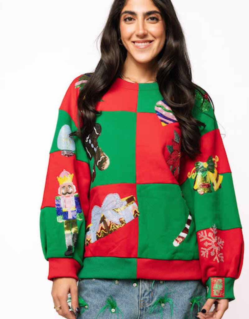 Queen of Sparkles Green & Red Checkered Christmas Icons Sweatshirt