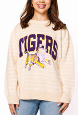 Queen of Sparkles Licensed LSU Beige Stripe Vintage Team Sweater