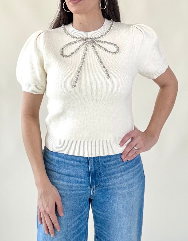 Holiday Bow Sweater Top Ivory