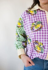 Queen of Sparkles Colorblock Mardi Gras Gingham King Cake Button Up