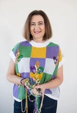 Mardi Gras Check Fleur de Lis Sweater Top