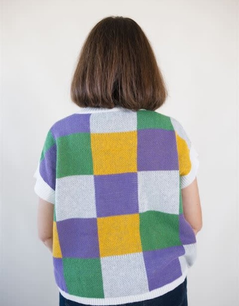 Mardi Gras Check Fleur de Lis Sweater Top