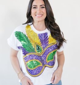 Mardi Gras Mask Sequin Cuff Sleeve Tee