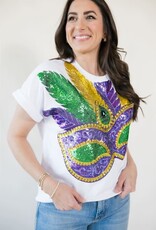 Mardi Gras Mask Sequin Cuff Sleeve Tee