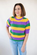 Mardi Gras Stripe Half Sleeve Sweater