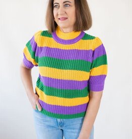 Mardi Gras Stripe Half Sleeve Sweater