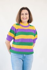Mardi Gras Stripe Half Sleeve Sweater