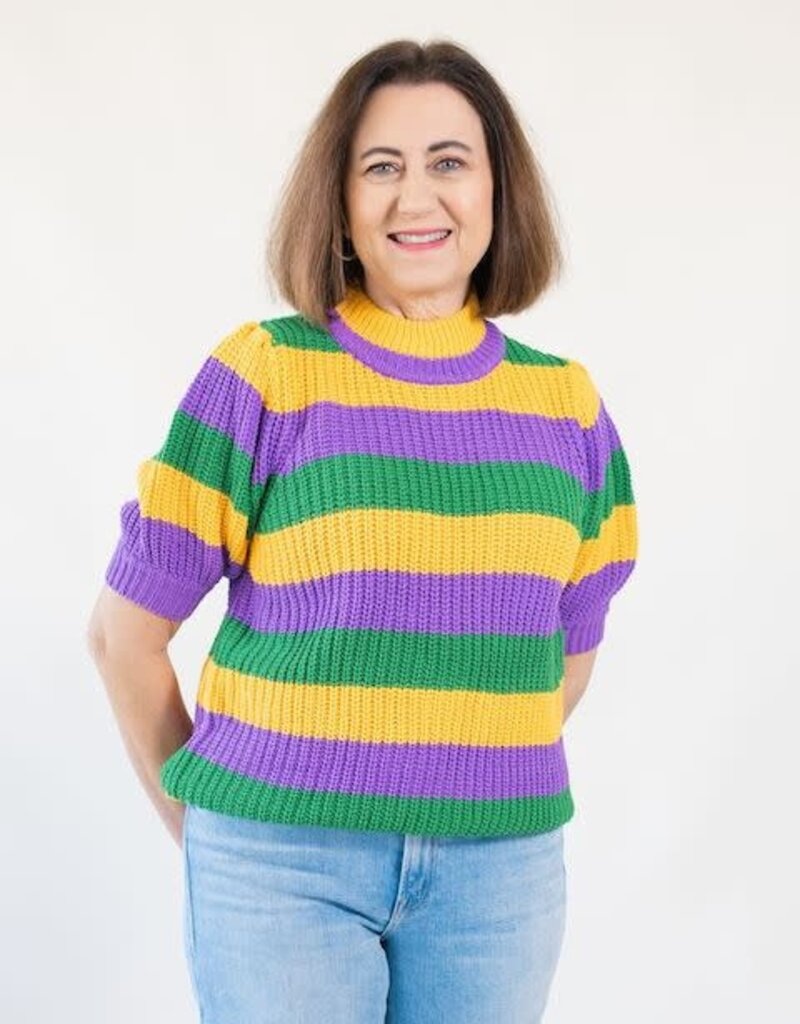 Mardi Gras Stripe Half Sleeve Sweater