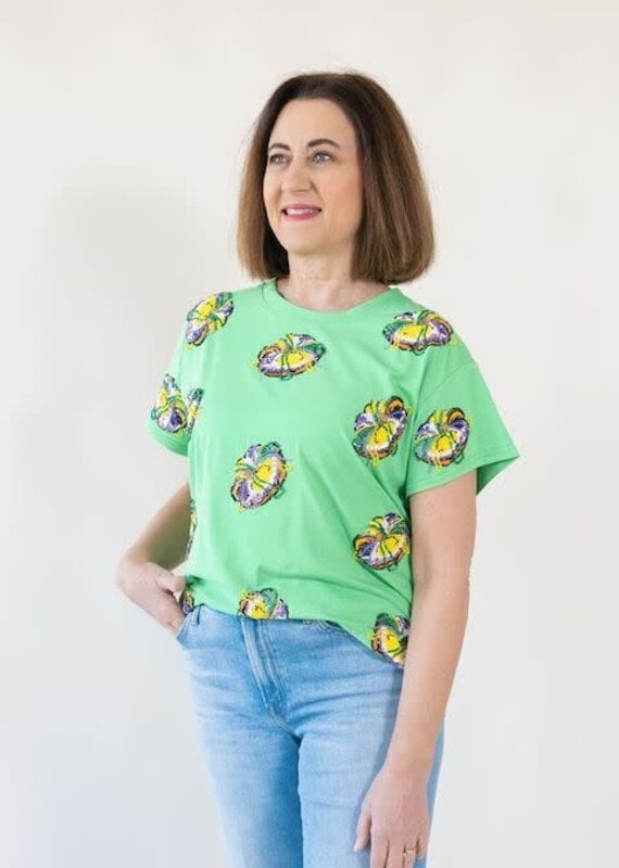 Queen of Sparkles Green Scattered King Cake Tee