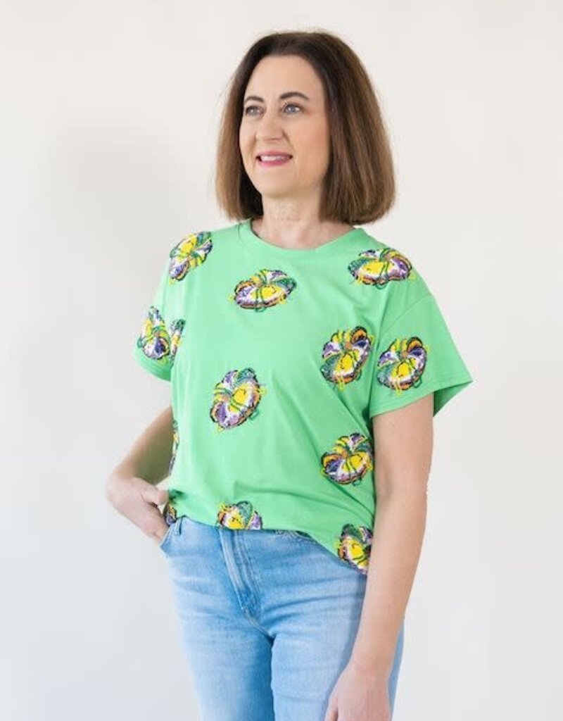 Queen of Sparkles Green Scattered King Cake Tee