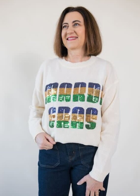 Mardi Gras Sequin Letter Sweater