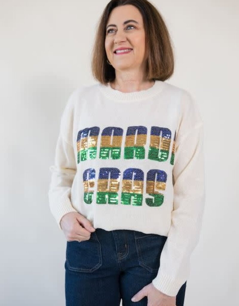 Mardi Gras Sequin Letter Sweater
