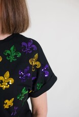 Scattered Mardi Gras Fleur de Lis Cuff Sleeve Tee
