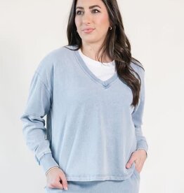 Z Supply Delphine Knit Denim Sweatshirt Ocean Air Indigo