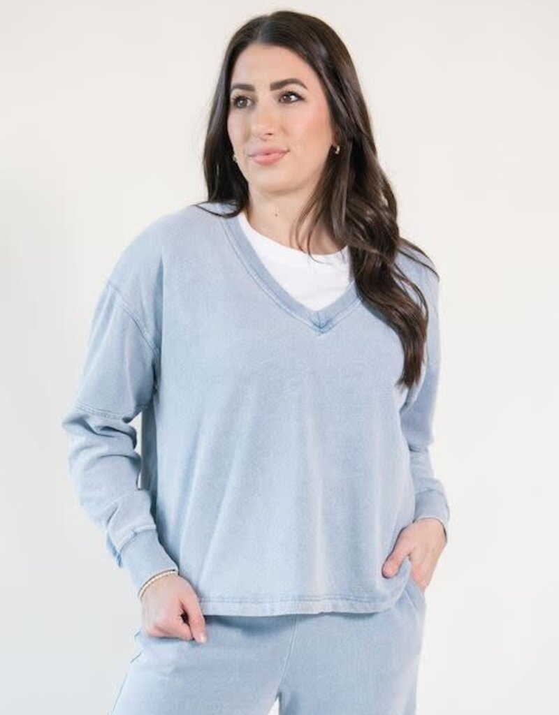 Z Supply Delphine Knit Denim Sweatshirt Ocean Air Indigo