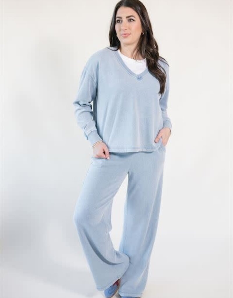 Z Supply Delphine Knit Denim Sweatshirt Ocean Air Indigo