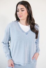 Z Supply Delphine Knit Denim Sweatshirt Ocean Air Indigo