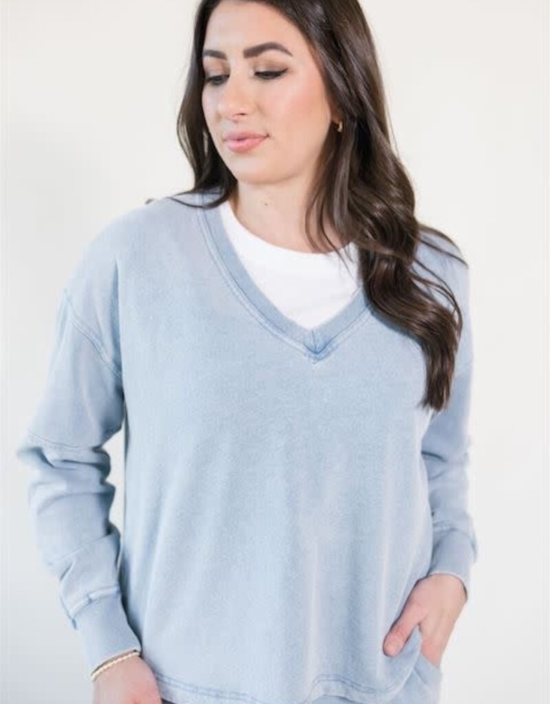 Z Supply Delphine Knit Denim Sweatshirt Ocean Air Indigo