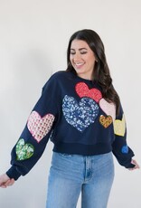 Queen of Sparkles Navy Multi Embroidered Hearts Sweatshirt