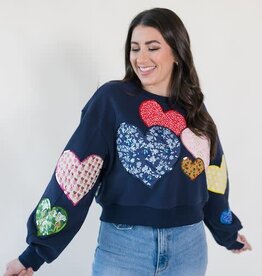 Queen of Sparkles Navy Multi Embroidered Hearts Sweatshirt