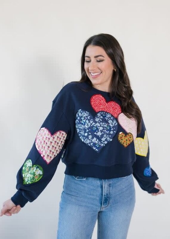 Queen of Sparkles Navy Multi Embroidered Hearts Sweatshirt