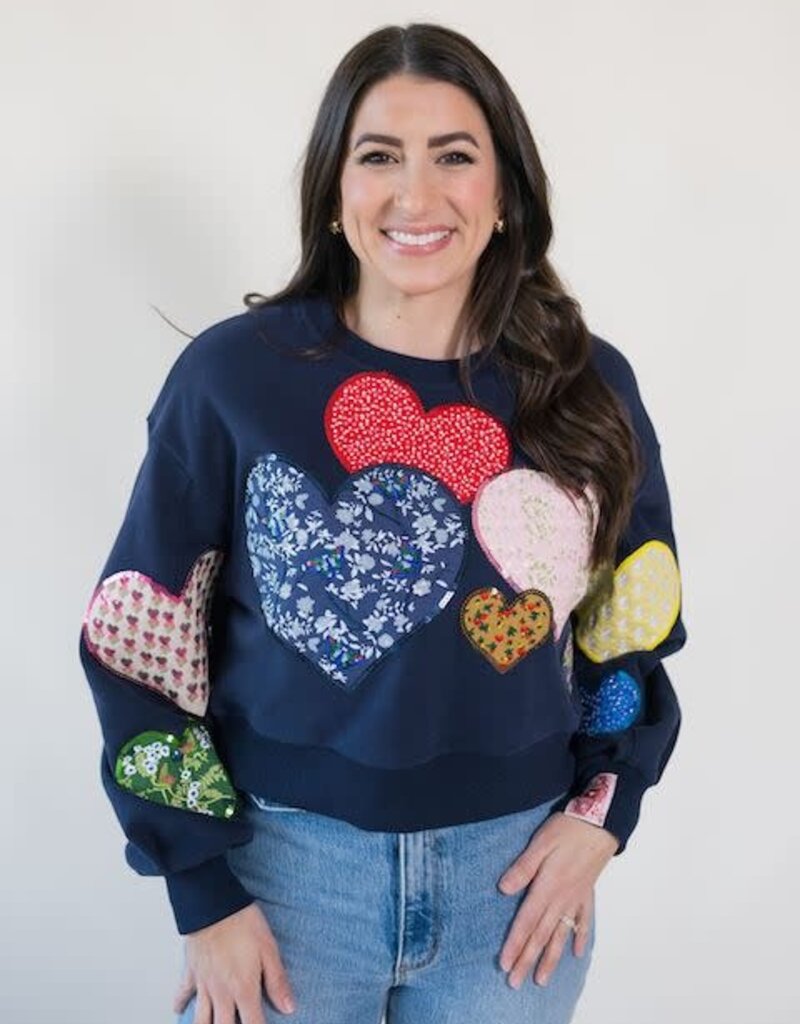Queen of Sparkles Navy Multi Embroidered Hearts Sweatshirt