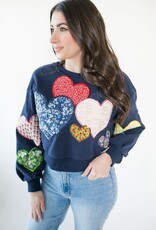 Queen of Sparkles Navy Multi Embroidered Hearts Sweatshirt