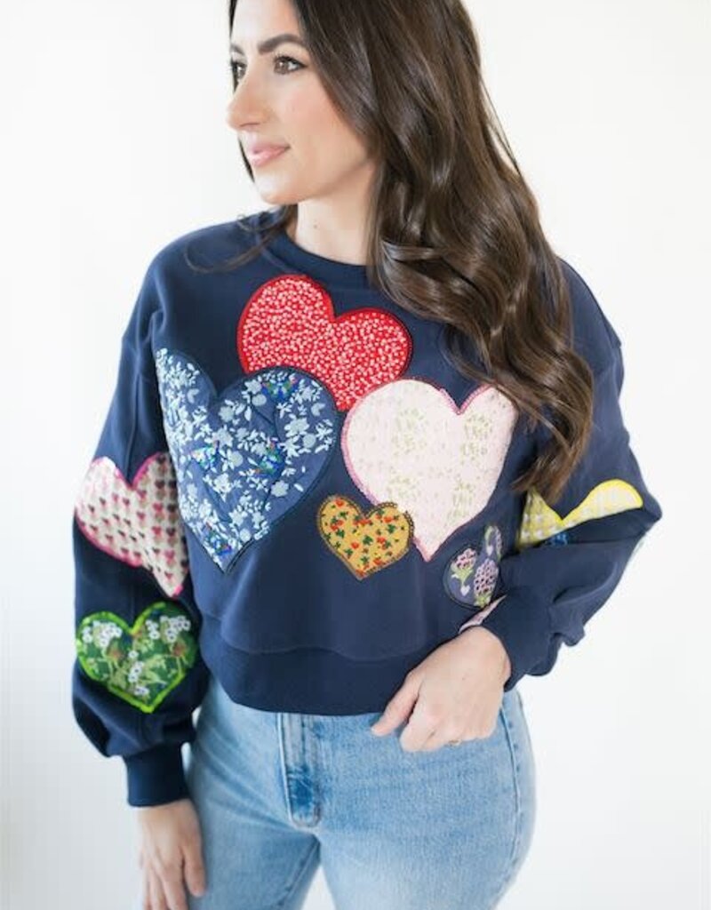 Queen of Sparkles Navy Multi Embroidered Hearts Sweatshirt