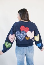 Queen of Sparkles Navy Multi Embroidered Hearts Sweatshirt