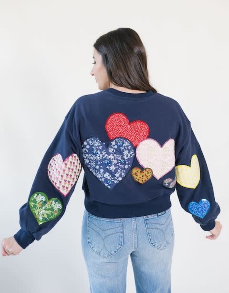 Queen of Sparkles Navy Multi Embroidered Hearts Sweatshirt