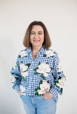 Queen of Sparkles Blue & White Checkered Magnolia Button Up