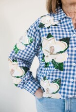 Queen of Sparkles Blue & White Checkered Magnolia Button Up