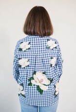 Queen of Sparkles Blue & White Checkered Magnolia Button Up