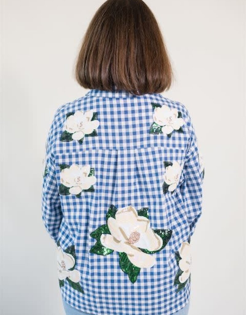 Queen of Sparkles Blue & White Checkered Magnolia Button Up