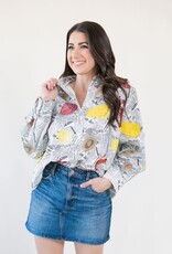 Queen of Sparkles Black & White Seafood On Newspaper Button Up