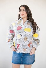 Queen of Sparkles Black & White Seafood On Newspaper Button Up