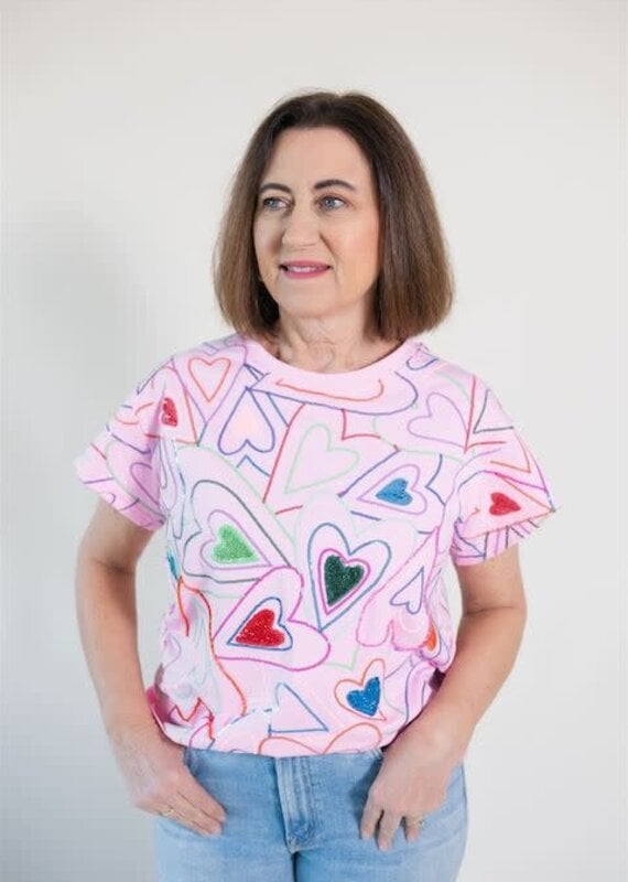 Queen of Sparkles Light Pink Groovy Heart Tee
