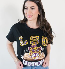Queen of Sparkles Licensed Black LSU Basketball Court Tee