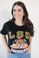 Queen of Sparkles Licensed Black LSU Basketball Court Tee