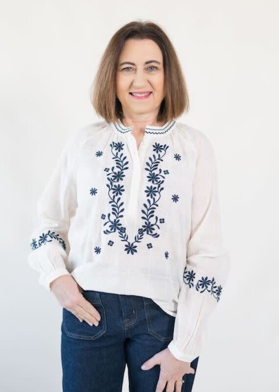 Dear John Ella Embroidered Blouse Whitecap