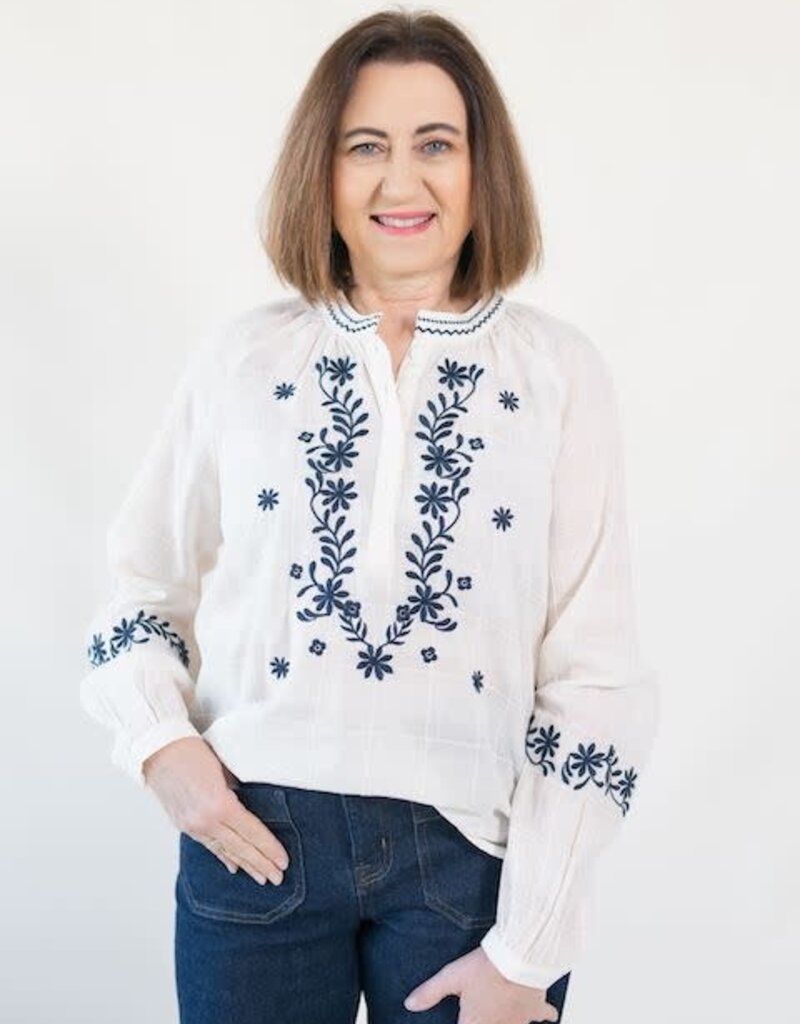 Dear John Ella Embroidered Blouse Whitecap