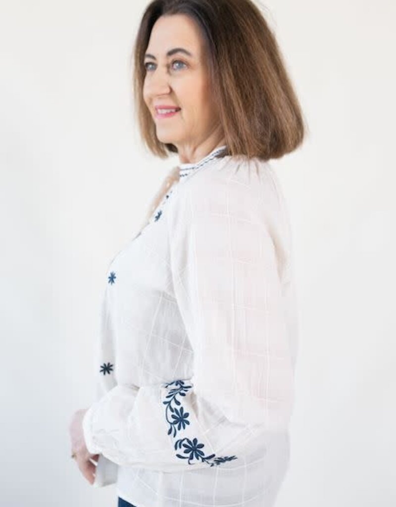 Dear John Ella Embroidered Blouse Whitecap