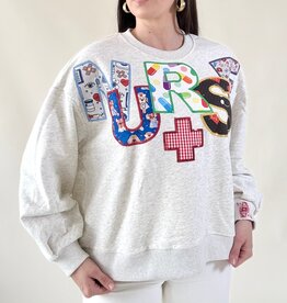 Queen of Sparkles Grey Nurse Multi Fabric Sweatshirt