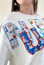 Queen of Sparkles Grey Nurse Multi Fabric Sweatshirt