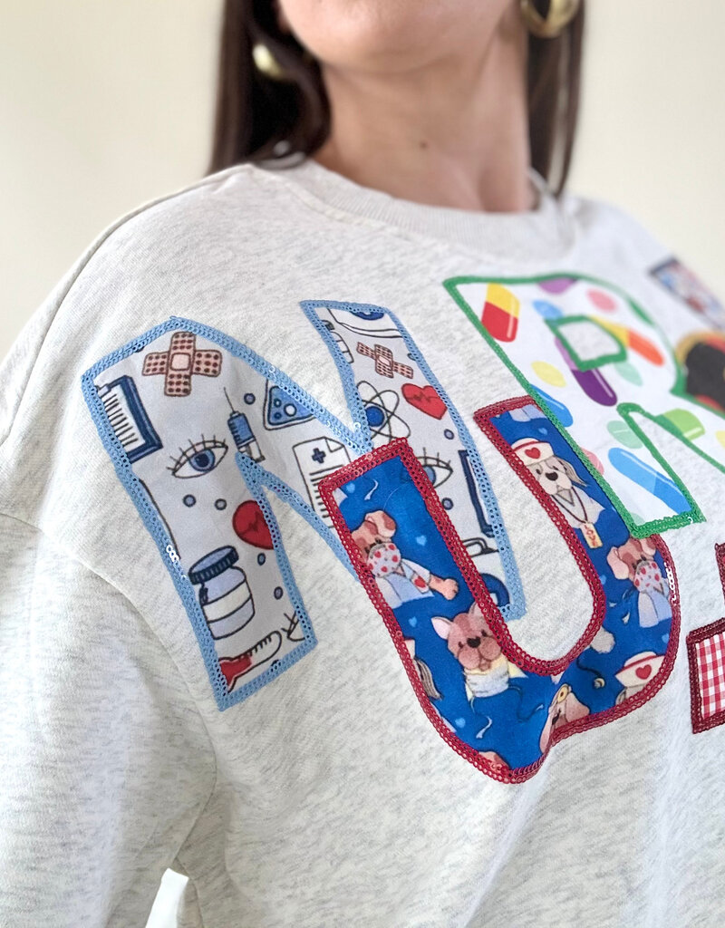 Queen of Sparkles Grey Nurse Multi Fabric Sweatshirt