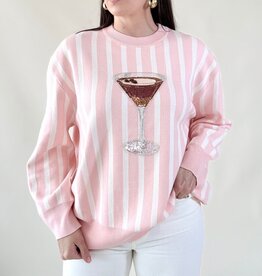 Queen of Sparkles Light Pink & White Stripe Espresso Martini Sweater
