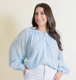 Powder Blue Embroidered Blouse
