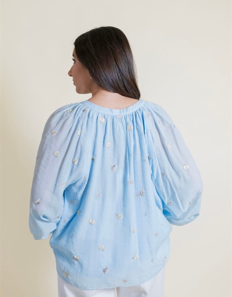Powder Blue Embroidered Blouse